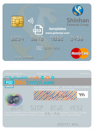 South Korea Shinhan Financial Group mastercard credit card template in PSD format