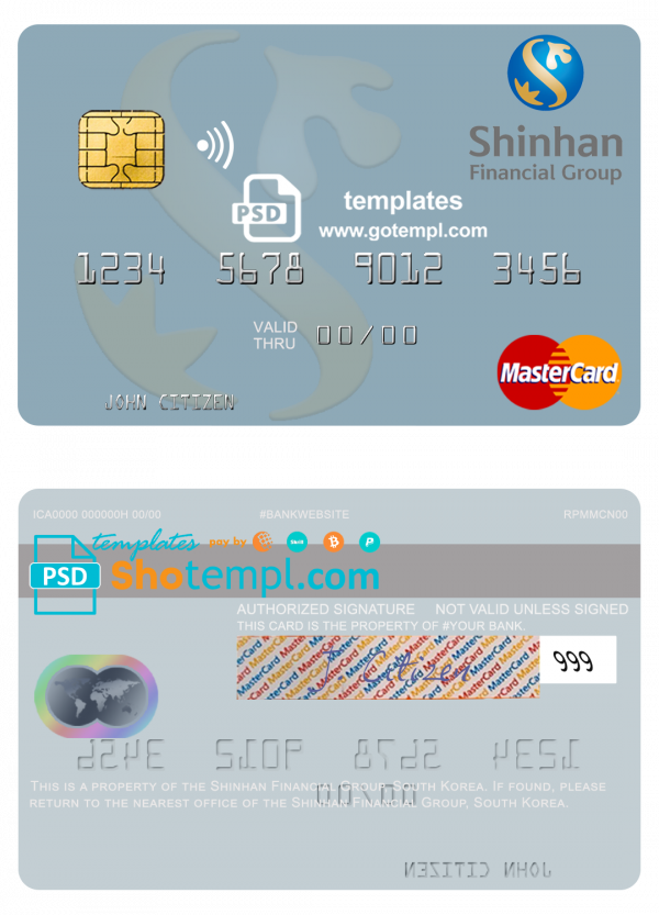 South Korea Shinhan Financial Group mastercard credit card template in PSD format