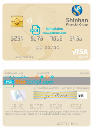 South Korea Shinhan Financial Group visa debit card template in PSD format