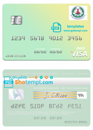 South Sudan Ivory Bank visa debit card template in PSD format