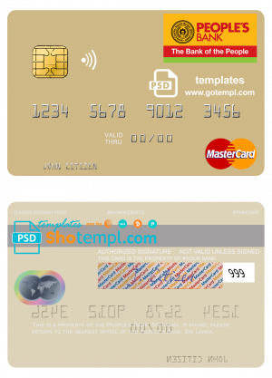 Sri Lanka People’s Bank mastercard credit card template in PSD format