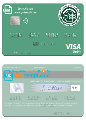 Sudan The Agricultural Bank of Sudan visa debit card template in PSD format