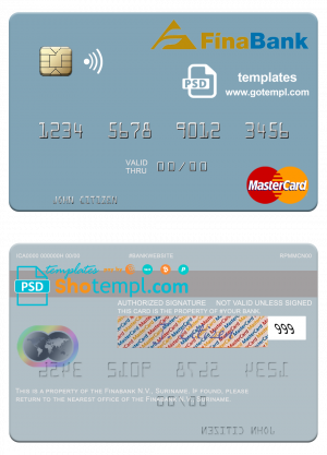 Suriname Finabank N.V. mastercard template in PSD format