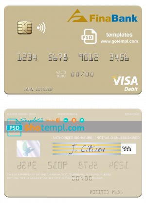 Suriname Finabank N.V. visa debit card template in PSD format