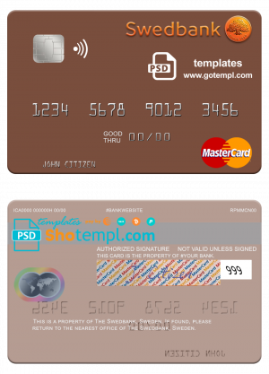Sweden Swedbank mastercard template in PSD format