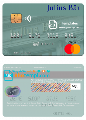 Switzerland Julius Baer Group AG mastercard template in PSD format