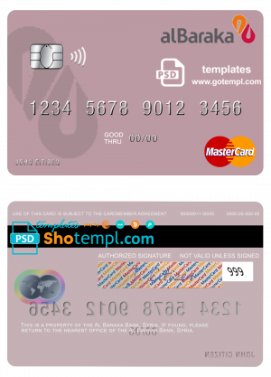 Syria Al Baraka Bank mastercard template in PSD format