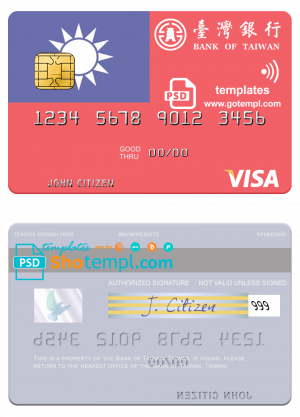 Taiwan Bank of Taiwan visa debit card template in PSD format