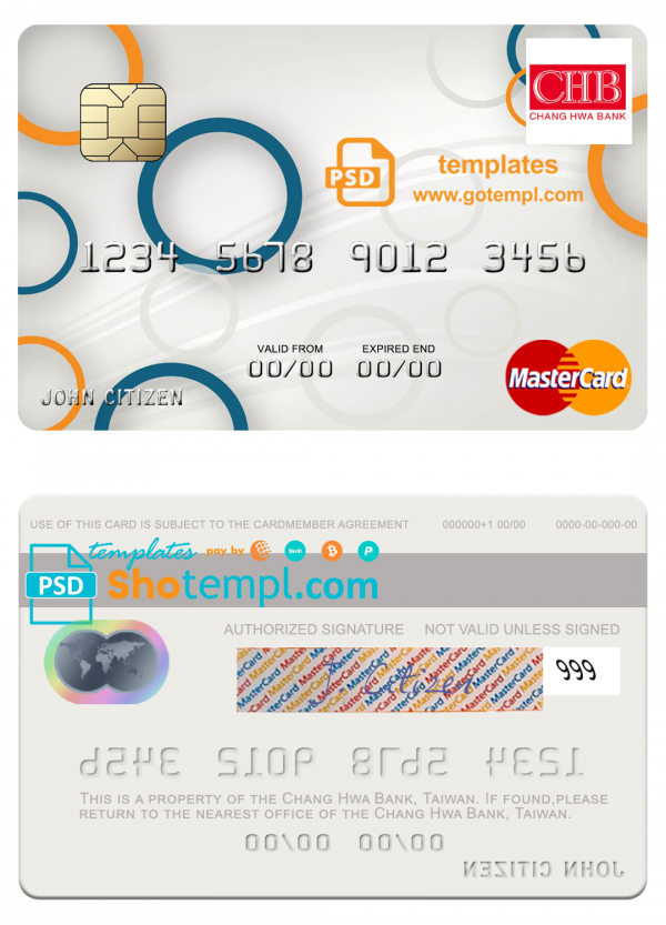 Taiwan Chang Hwa Bank mastercard template in PSD format