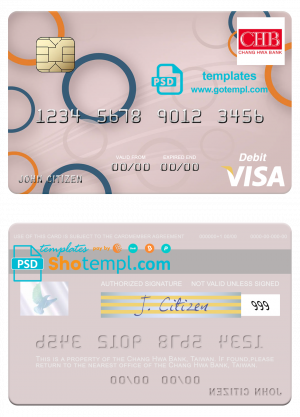 Taiwan Chang Hwa Bank visa debit card template in PSD format