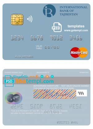 Tajikistan IBT Bank mastercard template in PSD format