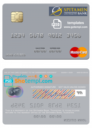 Tajikistan Spitamen Bank mastercard template in PSD format