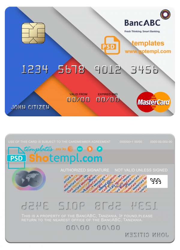Tanzania BancABC mastercard template in PSD format