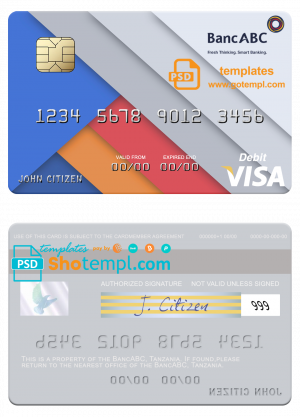 Tanzania BancABC visa debit card template in PSD format