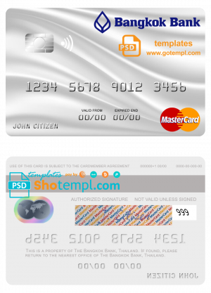 Thailand Bangkok Bank mastercard template in PSD format
