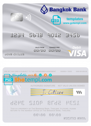 Thailand Bangkok Bank visa debit card template in PSD format