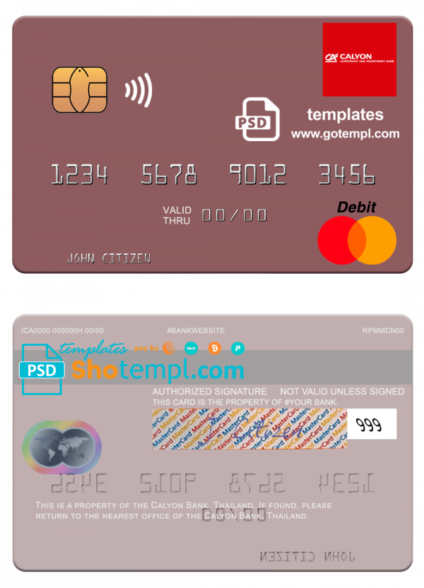 Thailand Calyon Bank mastercard template in PSD format