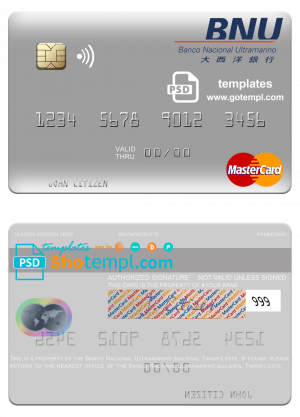 Timor-Leste Banco Nacional Ultramarino building mastercard template in PSD format