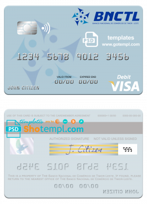 Timor-Leste Banco Nacional de Comércio de Timor-Leste visa debit card template in PSD format