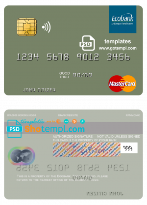 Togo Ecobank mastercard template in PSD format