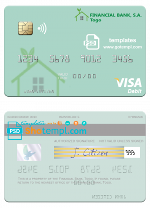 Togo Financial Bank visa debit card template in PSD format