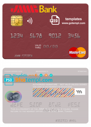 Tunisia JMMB Bank mastercard template in PSD format