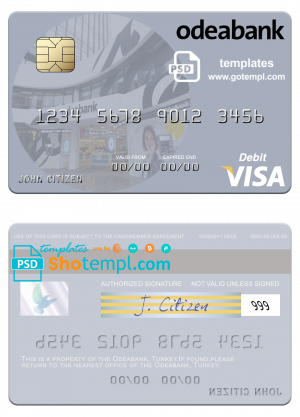 Turkey Odeabank visa debit card template in PSD format