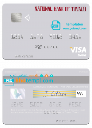 Tuvalu National Bank of Tuvalu visa debit card template in PSD format