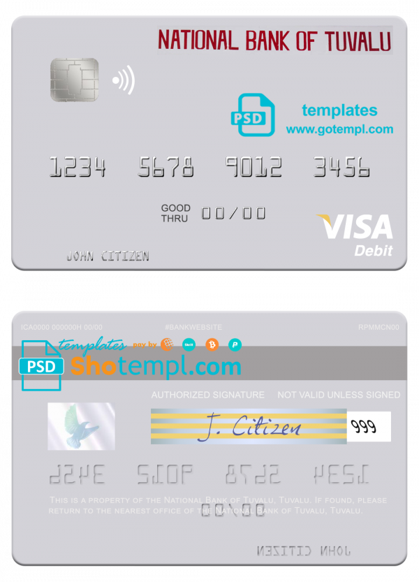 Tuvalu National Bank of Tuvalu visa debit card template in PSD format