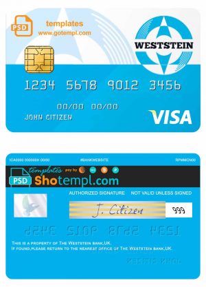 United Kingdom WestStein bank mastercard credit card template in PSD format