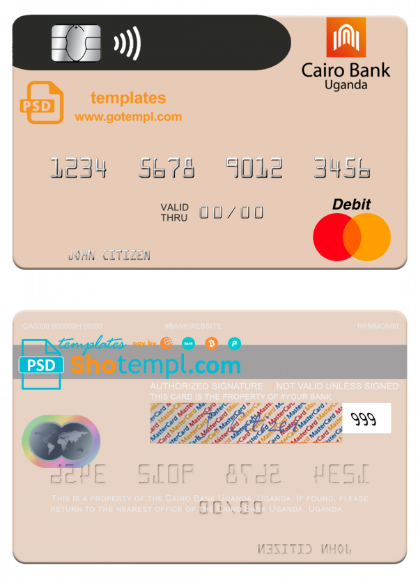 Uganda Cairo Bank Uganda mastercard template in PSD format