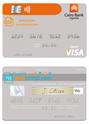 Uganda Cairo Bank Uganda visa debit card template in PSD format