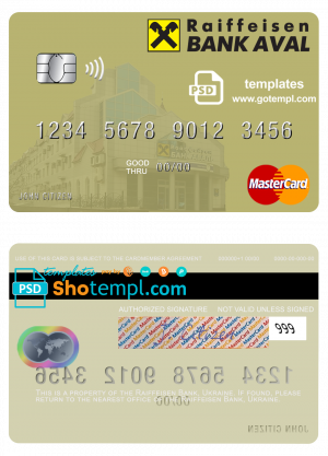 Ukraine Raiffeisen Bank mastercard template in PSD format