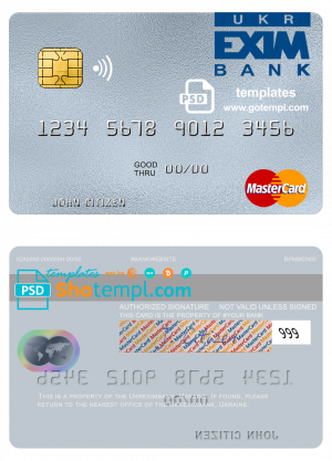 Ukraine Ukreximbank mastercard template in PSD format