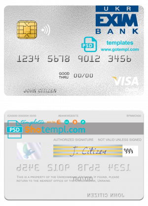 Ukraine Ukreximbank visa debit card template in PSD format