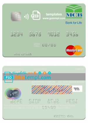 United Arab Emirates MCB Bank mastercard template in PSD format