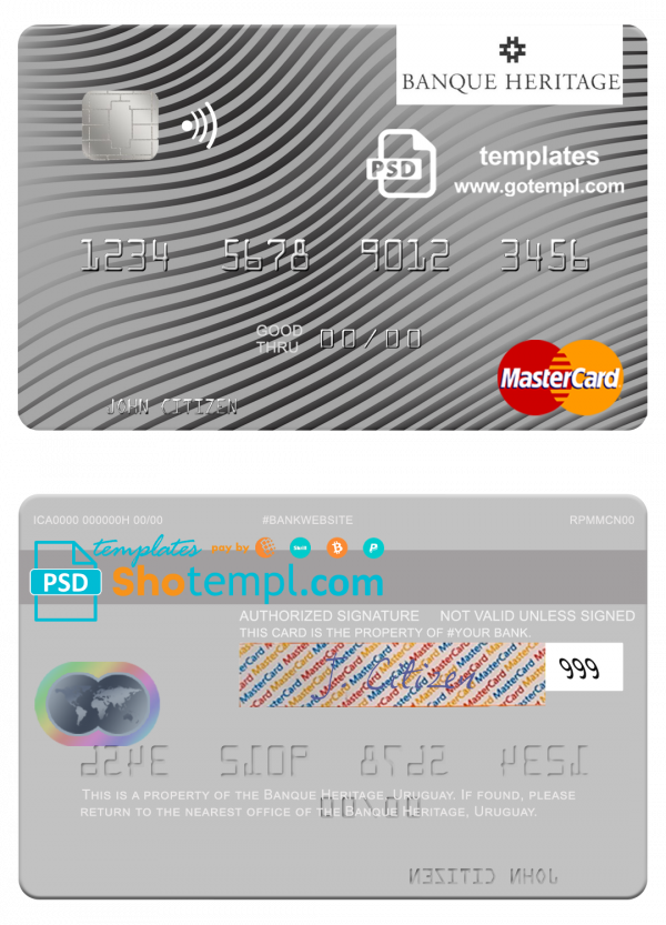 Uruguay Banque Heritage mastercard template in PSD format