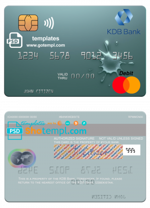 Uzbekistan KDB Bank mastercard template in PSD format