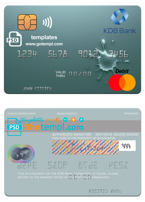 Uzbekistan KDB Bank mastercard template in PSD format