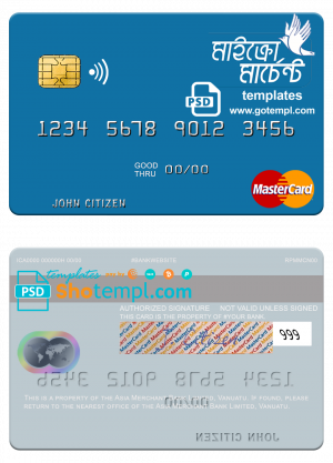 Vanuatu Asia Merchant Bank Limited mastercard template in PSD format