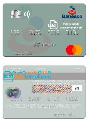 Venezuela Banesco Banco Universal mastercard template in PSD format