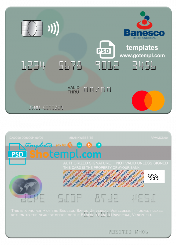 Venezuela Banesco Banco Universal mastercard template in PSD format
