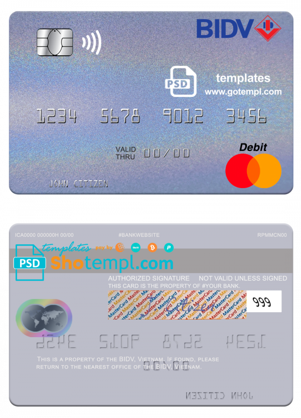 Vietnam BIDV mastercard credit card template in PSD format
