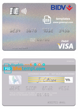 Vietnam BIDV visa debit card template in PSD format