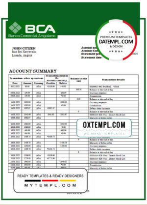 Angola Banco Comercial Angolano statement template in Excel and PDF format