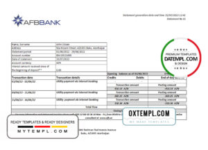 Azerbaijan Afbbank bank statement template in Excel and PDF format