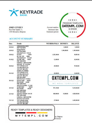 Belgium Keytrade bank statement template in Excel and PDF format