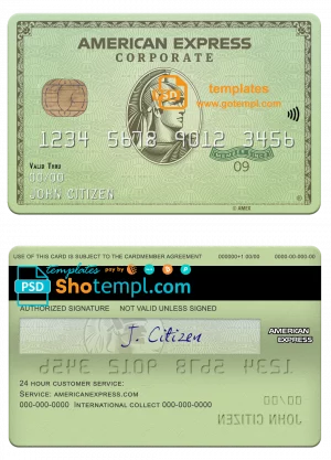 USA Massachusetts Radius bank AMEX green card template in PSD format, fully editable