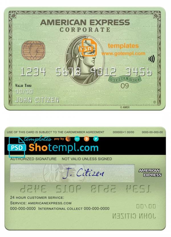USA Massachusetts Radius bank AMEX green card template in PSD format, fully editable
