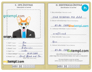 Bosnia and Herzegovina dog (animal, pet) passport PSD template, fully editable